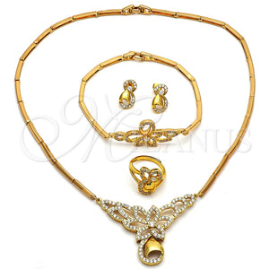 Collar, Pulsera, Dije y Anillo 06.118.0004 Oro Laminado, Diseño de Flor y Gota, con Blanca Micro Pave, Pulido, Tono Dorado