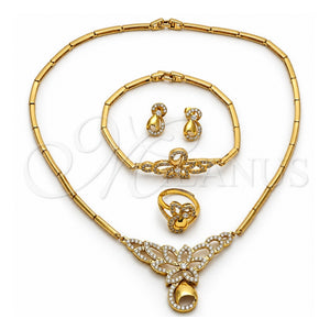 Collar, Pulsera, Dije y Anillo 06.118.0004 Oro Laminado, Diseño de Flor y Gota, con Micro Pave Blanca, Pulido, Tono Dorado