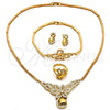 Collar, Pulsera, Dije y Anillo 06.118.0004 Oro Laminado, Diseño de Flor y Gota, con Blanca Micro Pave, Pulido, Tono Dorado