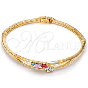 Aro Individual 07.171.0032.1.04 Oro Laminado, Diseño de Flor, con Multicolor Cristal, Pulido, Tono Dorado (07 MM Thickness, Size 5 (2.50 Diameter))