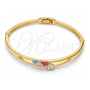 Aro Individual 07.171.0032.1.04 Oro Laminado, Diseño de Flor, con Cristal Multicolor, Pulido, Tono Dorado (Grosor 07 MM, Talla 5 (2,50 de Diámetro))