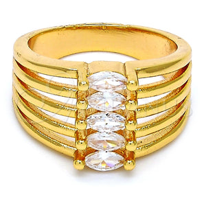 Anillo Multi Piedra 01.99.0015.06 Oro Laminado, con Blanca Zirconia Cubica, Pulido, Tono Dorado (Size 6)