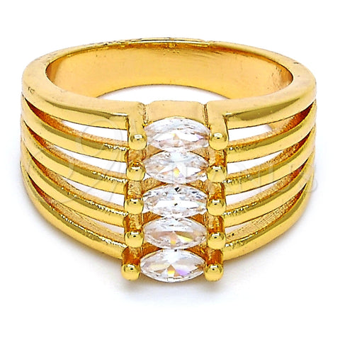 Anillo Multi Piedra 01.99.0015.06 Oro Laminado, con Blanca Zirconia Cubica, Pulido, Tono Dorado (Size 6)