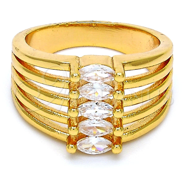 Anillo Multi Piedra 01.99.0015.08 Oro Laminado, con Blanca Zirconia Cubica, Pulido, Tono Dorado (Size 8)