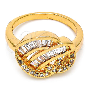 Anillo Multi Piedra 01.99.0016.07 Oro Laminado, Diseño de Baguette, con Blanca Zirconia Cubica, Pulido, Tono Dorado (Size 7)