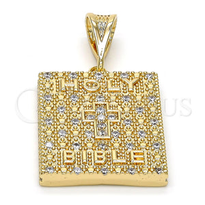 Dije Religioso 05.185.0016 Oro Laminado, Diseño de Cruz, con Blanca Zirconia Cubica, Pulido, Tono Dorado