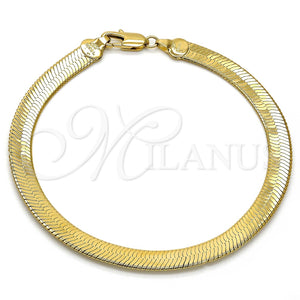 Pulsera Básica 5.221.007.1.09 Oro Laminado, Diseño de Cola de Raton, Pulido, Tono Dorado (100 Gauge, 07 MM Thickness, 9 Inches Length)