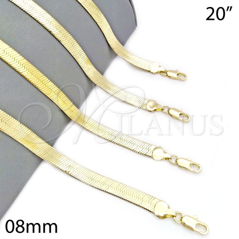 Gargantilla Basica 5.221.007.1.20 Oro Laminado, Diseño de Cola de Raton, Pulido, Tono Dorado (100 Gauge, 08 MM Thickness, 20 Inches Length)