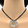 Collar y Dije 06.59.0112 Oro Laminado, Diseño de Espiral y Oja, Pulido, Dos Tonos