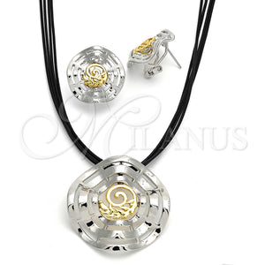 Collar y Dije 06.59.0112 Oro Laminado, Diseño de Espiral y Oja, Pulido, Dos Tonos
