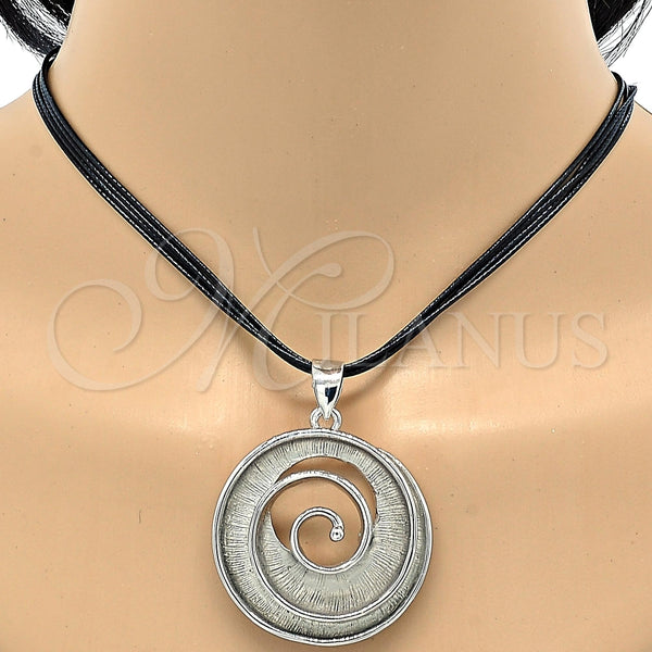 Collar y Dije 06.59.0107 Rodio Laminado, Diseño de Espiral, Pulido, Rodinado