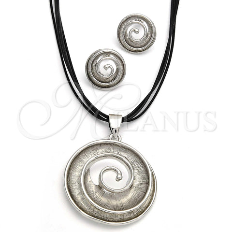 Collar y Dije 06.59.0107 Rodio Laminado, Diseño de Espiral, Pulido, Rodinado