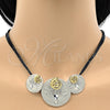 Collar y Dije 06.59.0108 Oro Laminado, Diseño de Oja y Espiral, Pulido, Dos Tonos