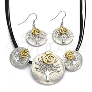 Collar y Dije 06.59.0108 Oro Laminado, Diseño de Oja y Espiral, Pulido, Dos Tonos
