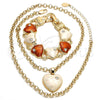 Collar y Pulsera 06.63.0181.1 Oro Laminado, Diseño de Rolo y Corazón, con Blanca Cristal, Esmaltado Blanco, Tono Dorado