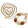 Collar y Pulsera 06.63.0181.1 Oro Laminado, Diseño de Rolo y Corazón, con Blanca Cristal, Esmaltado Blanco, Tono Dorado