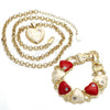 Collar y Pulsera 06.63.0181 Oro Laminado, Diseño de Rolo y Corazón, con Blanca Cristal, Esmaltado Marron, Tono Dorado
