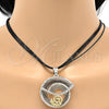 Collar y Dije 06.59.0110 Oro Laminado, Diseño de Espiral y Oja, con Blanca Cristal, Pulido, Dos Tonos
