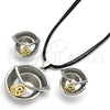 Collar y Dije 06.59.0110 Oro Laminado, Diseño de Espiral y Oja, con Blanca Cristal, Pulido, Dos Tonos