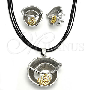 Collar y Dije 06.59.0110 Oro Laminado, Diseño de Espiral y Oja, con Blanca Cristal, Pulido, Dos Tonos