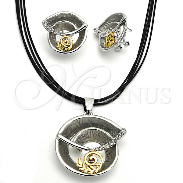 Collar y Dije 06.59.0110 Oro Laminado, Diseño de Espiral y Oja, con Blanca Cristal, Pulido, Dos Tonos