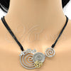 Collar y Dije 06.59.0109 Oro Laminado, Diseño de Espiral y Oja, con Blanca Cristal, Pulido, Dos Tonos
