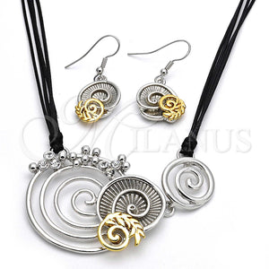 Collar y Dije 06.59.0109 Oro Laminado, Diseño de Espiral y Oja, con Blanca Cristal, Pulido, Dos Tonos