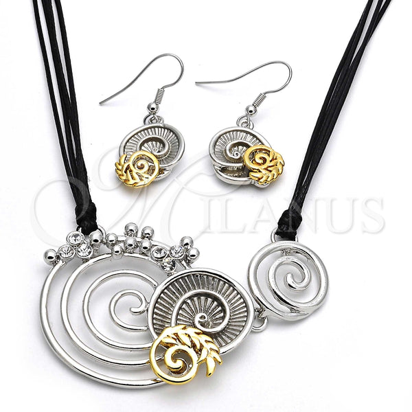 Collar y Dije 06.59.0109 Oro Laminado, Diseño de Espiral y Oja, con Blanca Cristal, Pulido, Dos Tonos