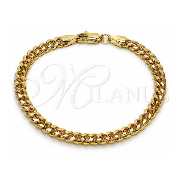 Pulsera Básica 5.223.012.07 Oro Laminado, Diseño de Miami Cubana, Pulido, Tono Dorado (140 Gauge, 05 MM Thickness, 7 Inches Length)