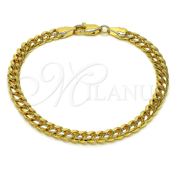 Pulsera Básica 5.223.012.07 Oro Laminado, Diseño de Miami Cubana, Pulido, Tono Dorado (140 Gauge, 05 MM Thickness, 7 Inches Length)