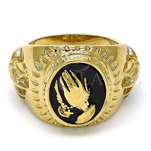 Anillo de Hombre 01.185.0010.10 Oro Laminado, Diseño de Manos y Pajaro, Esmaltado Negro, Tono Dorado (Size 10)