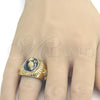 Anillo de Hombre 01.185.0010.12 Oro Laminado, Diseño de Manos y Pajaro, Esmaltado Negro, Tono Dorado (Size 12)