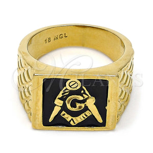 Anillo de Hombre 01.185.0011.12 Oro Laminado, Esmaltado Negro, Tono Dorado (Size 12)