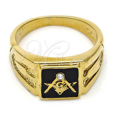 Anillo de Hombre 01.185.0012.12 Oro Laminado, con Blanca Cristal, Esmaltado Negro, Tono Dorado (Size 12)