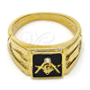 Anillo de Hombre 01.185.0012.12 Oro Laminado, con Blanca Cristal, Esmaltado Negro, Tono Dorado (Size 12)