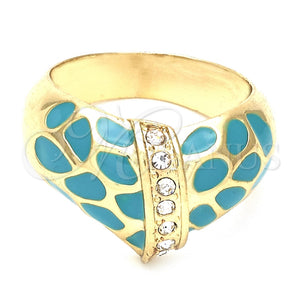 Anillo Elegante 01.59.0011.09 Oro Laminado, con Zirconia Cubica Blanca, Esmaltado Acqua, Tono Dorado (Tamaño 9)