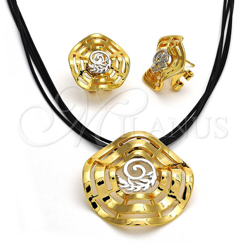Collar y Dije 06.59.0112.1 Oro Laminado, Diseño de Espiral y Oja, Pulido, Dos Tonos