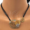 Collar y Dije 06.59.0109.1 Oro Laminado, Diseño de Espiral y Oja, con Blanca Cristal, Pulido, Dos Tonos