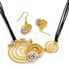 Collar y Dije 06.59.0109.1 Oro Laminado, Diseño de Espiral y Oja, con Blanca Cristal, Pulido, Dos Tonos