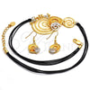 Collar y Dije 06.59.0109.1 Oro Laminado, Diseño de Espiral y Oja, con Blanca Cristal, Pulido, Dos Tonos