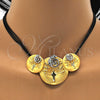 Collar y Dije 06.59.0108.1 Oro Laminado, Diseño de Espiral y Oja, Pulido, Dos Tonos