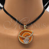 Collar y Dije 06.59.0110.1 Oro Laminado, Diseño de Espiral y Oja, con Blanca Cristal, Pulido, Dos Tonos