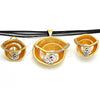 Collar y Dije 06.59.0110.1 Oro Laminado, Diseño de Espiral y Oja, con Blanca Cristal, Pulido, Dos Tonos