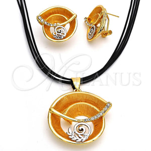 Collar y Dije 06.59.0110.1 Oro Laminado, Diseño de Espiral y Oja, con Blanca Cristal, Pulido, Dos Tonos