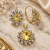 Juego de Arete y Dije de Adulto 5.057.002.1 Oro Laminado, Diseño de Flor, con Zirconia Cubica Amarillo Claro y Blanca, Pulido, Tono Dorado