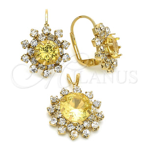 Juego de Arete y Dije de Adulto 5.057.002.1 Oro Laminado, Diseño de Flor, con Amarillo Claro and Blanca Zirconia Cubica, Pulido, Tono Dorado