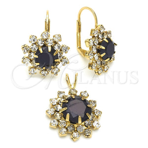 Juego de Arete y Dije de Adulto 5.057.001.1 Oro Laminado, Diseño de Flor, con Multicolor Zirconia Cubica, Pulido, Tono Dorado