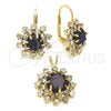 Juego de Arete y Dije de Adulto 5.057.001.1 Oro Laminado, Diseño de Flor, con Multicolor Zirconia Cubica, Pulido, Tono Dorado