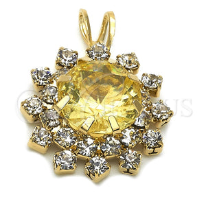 Juego de Arete y Dije de Adulto 05.163.0049 Oro Laminado, Diseño de Flor, con Amarillo and Blanca Zirconia Cubica, Pulido, Tono Dorado