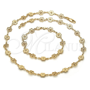 Collar y Pulsera 06.65.0114 Oro Laminado, Diseño de Flor, Pulido, Tono Dorado